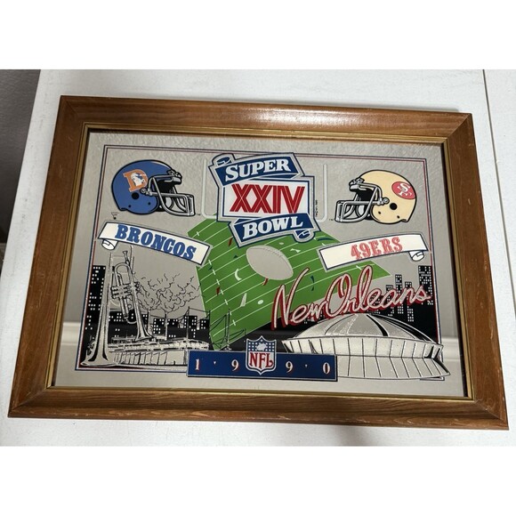1990 SF 49ers Denver Broncos Mirror Super Bowl XXIV - Picture 1 of 5